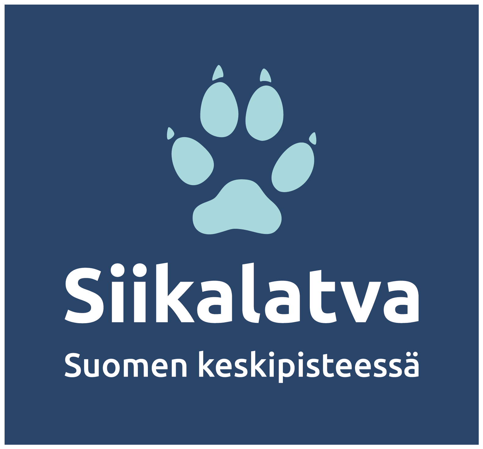 Siikalatvan kunnassa sijaitsee Suomen maantieteellinen keskipiste.
Sininen tausta, vaaleansininen tassu ja teksti “Siikalatva” sekä “Suomen keskipisteessä”.