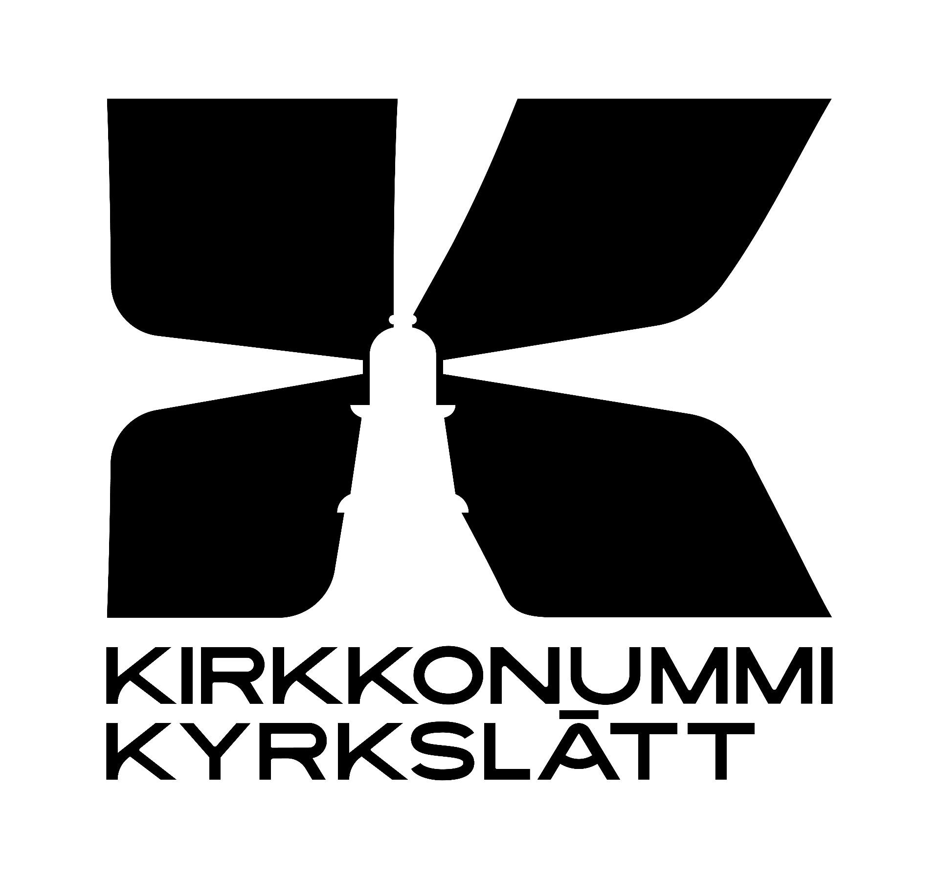 Kirkkonummen kunnan logo. Tumman musta tyhjä tausta ilman näkyviä esineitä tai tekstiä.